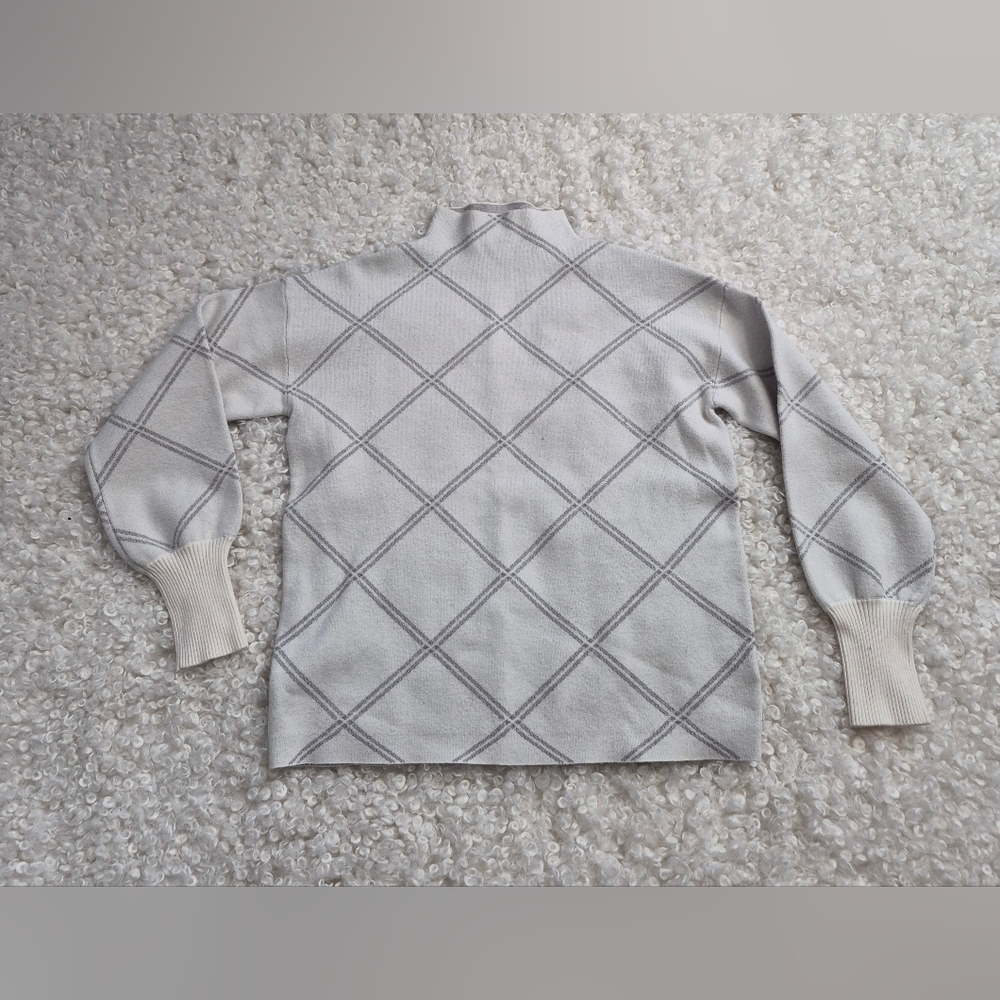 Tahari Plaid Mock Neck Windowpane Shimmer Sweater L Old Money Clean Girl Urban - Picture 2 of 9